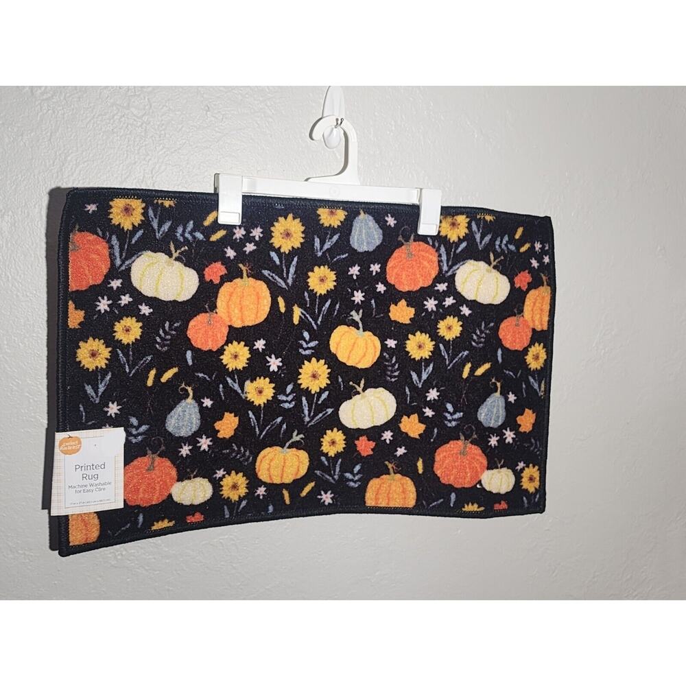 Perfect Harvest Fall Printed Rug “pumpkin Flowers ” Indoor 17” x 27”